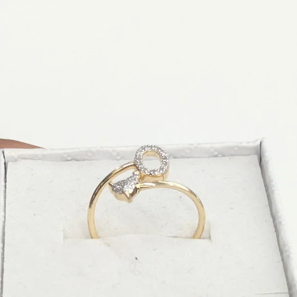 Real diamond 10kt Yellow Gold Initial O Ring For Women